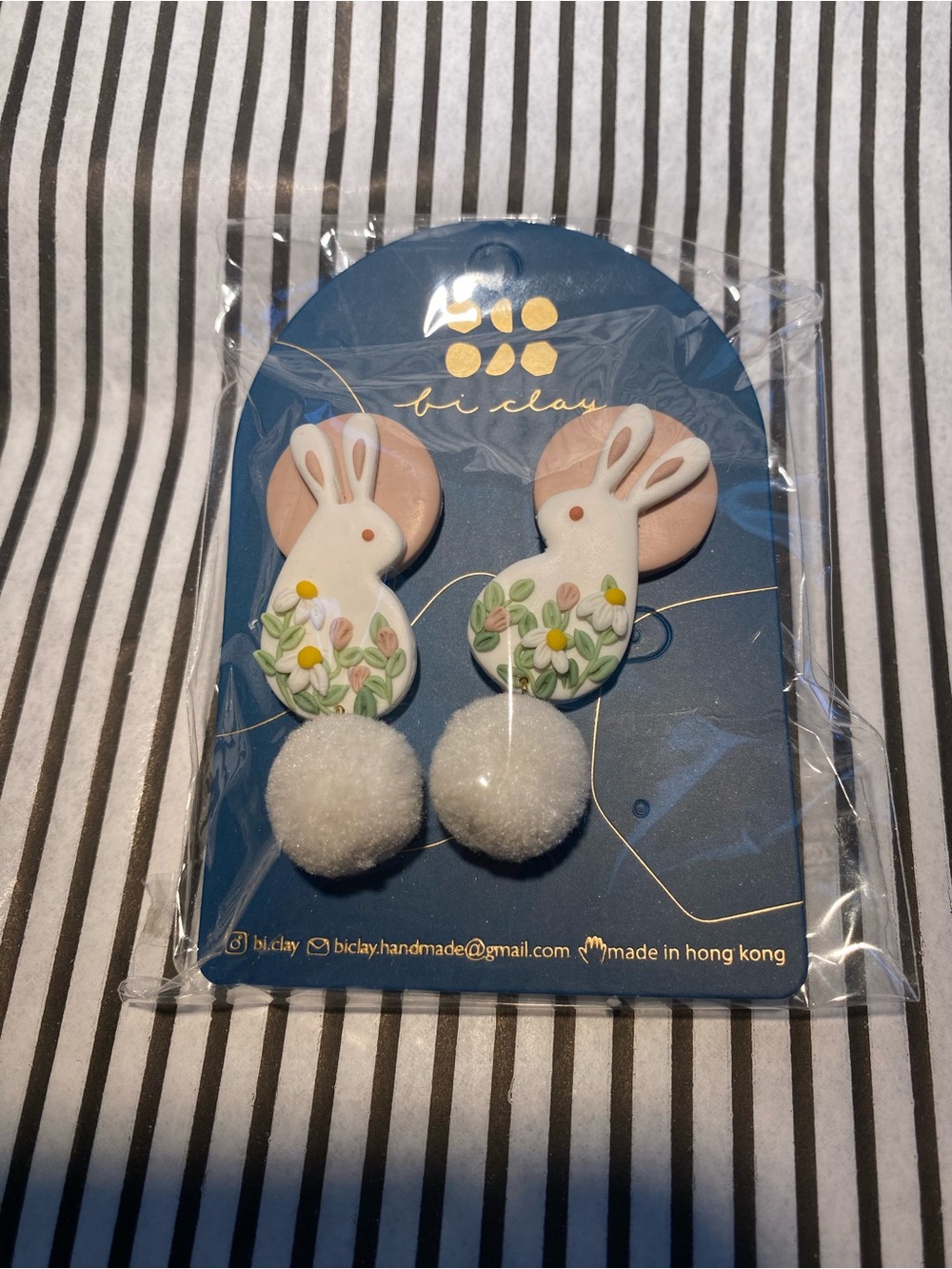 White Bunny Pom-Pom Earrings
